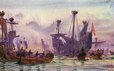 リチャードはサラセン船で行動しました 作： William Lionel Wyllie
